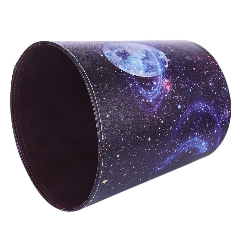 Scakbyer 10L/2.64 Gallon PU Leather Trash Can Waterproof Decorative Paper Basket for Bedroom Living Room - Starry Sky - Image 3